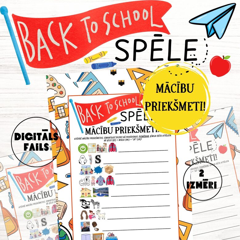 Back to School spēle "Mācību priekšmeti", digitāls PDF fails